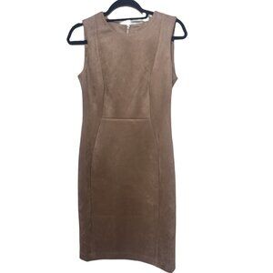 Calvin Klein Faux Suede Sleeveless Midi Sheath Dress  Tan Size 6